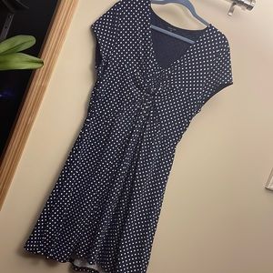 EUC Size 16 Garnet Hill Navy/White Polka Dot Dress Cotton Blend